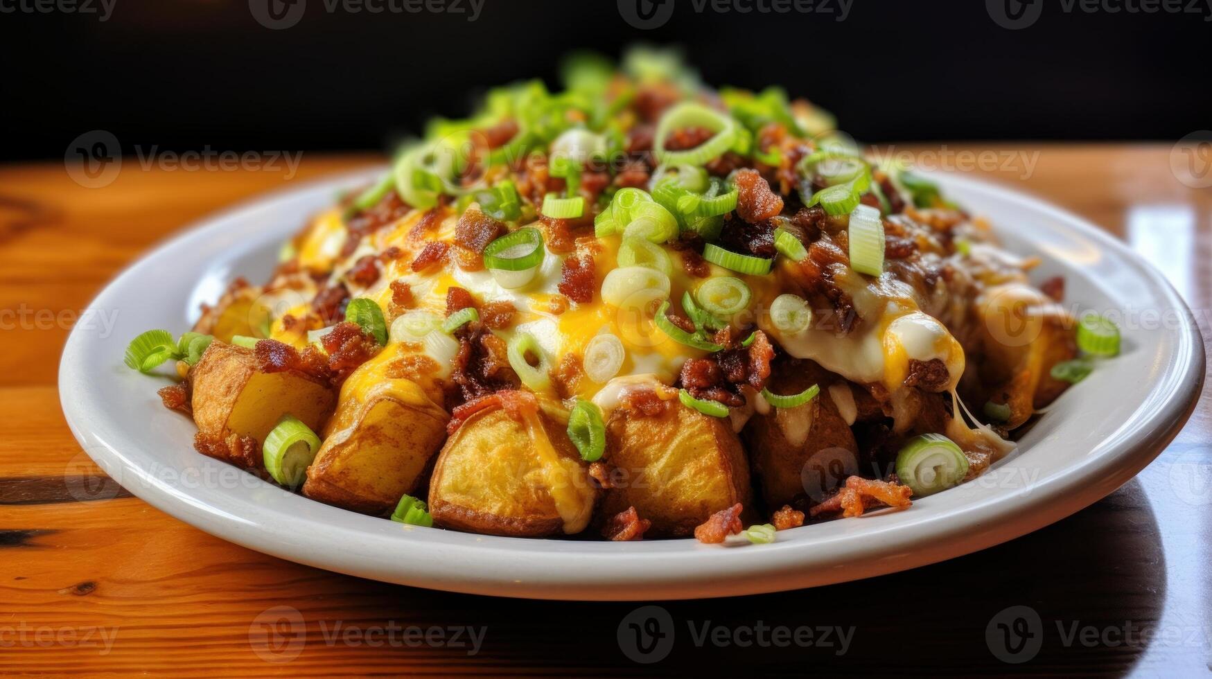AI generated Plate of greasy and indulgent loaded tater tots. Generative AI photo