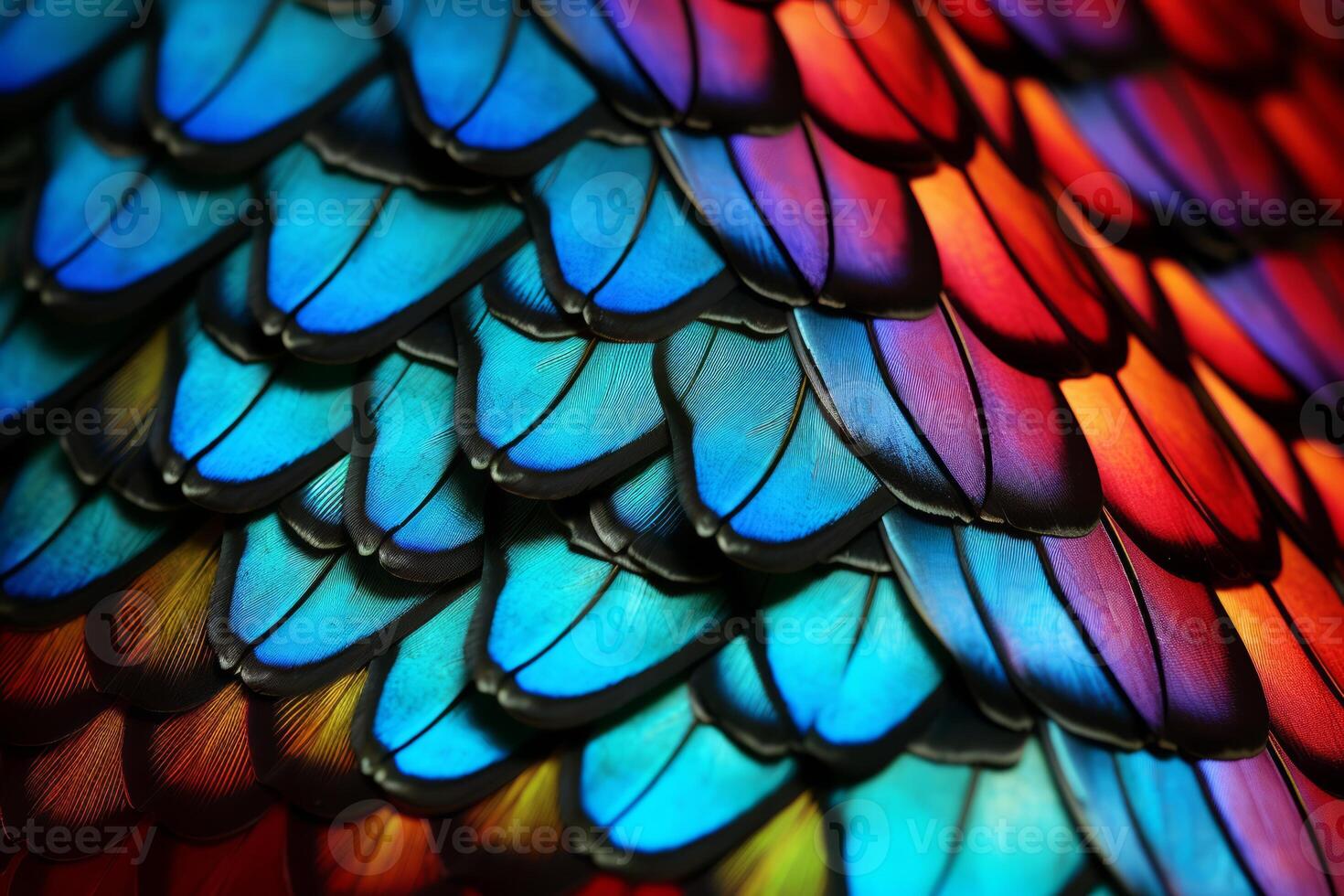 AI generated An extreme close-up of the vibrant scales on a butterfly's wing. Generative AI photo