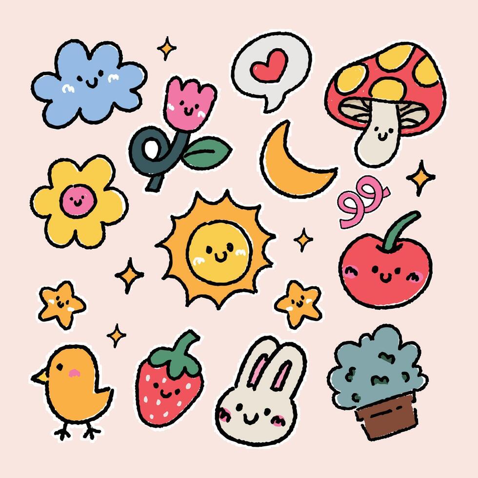 flat design vector cute kawaii element cartoon drawing illustration collection