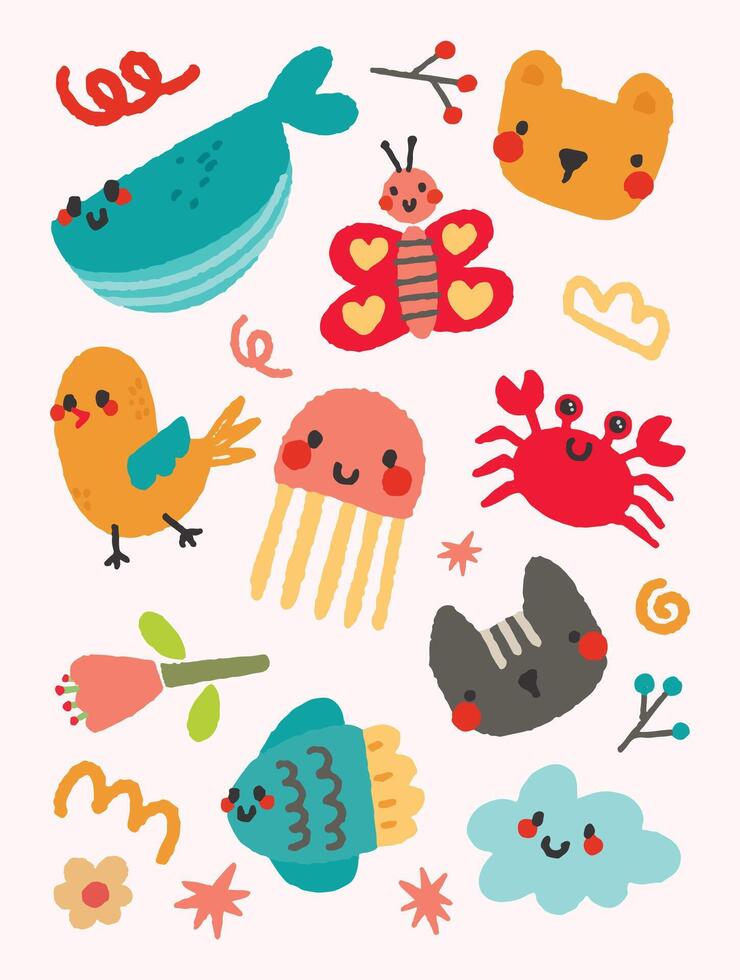 flat design vector cute animal element design drawing illustration