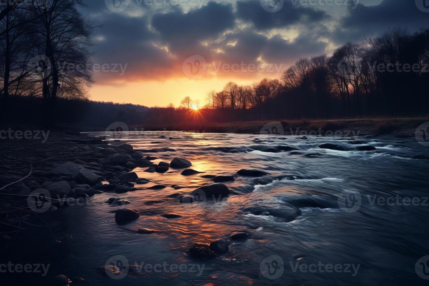 AI generated The shimmering waters of a river at dusk. Generative AI photo