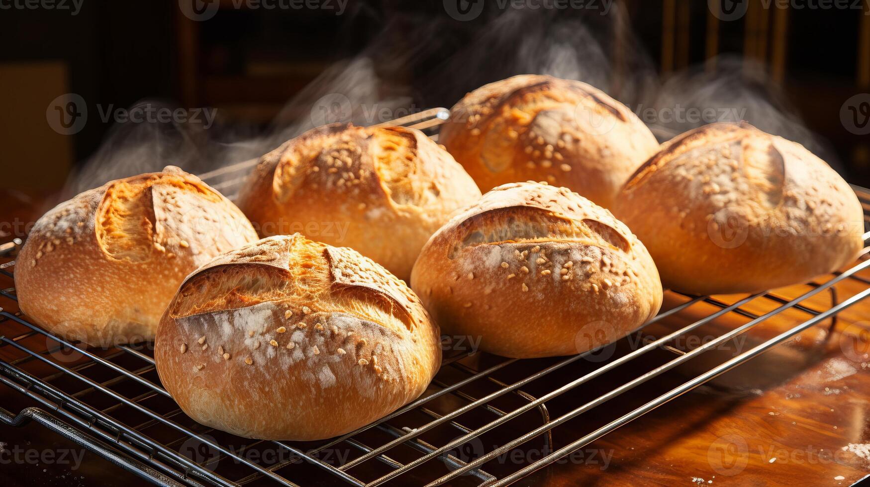 AI generated A tray of freshly baked bread. Generative AI photo