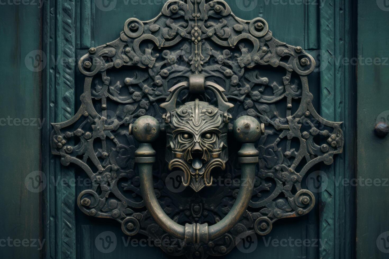 AI generated An ornate antique door knocker with intricate patterns. Generative AI photo