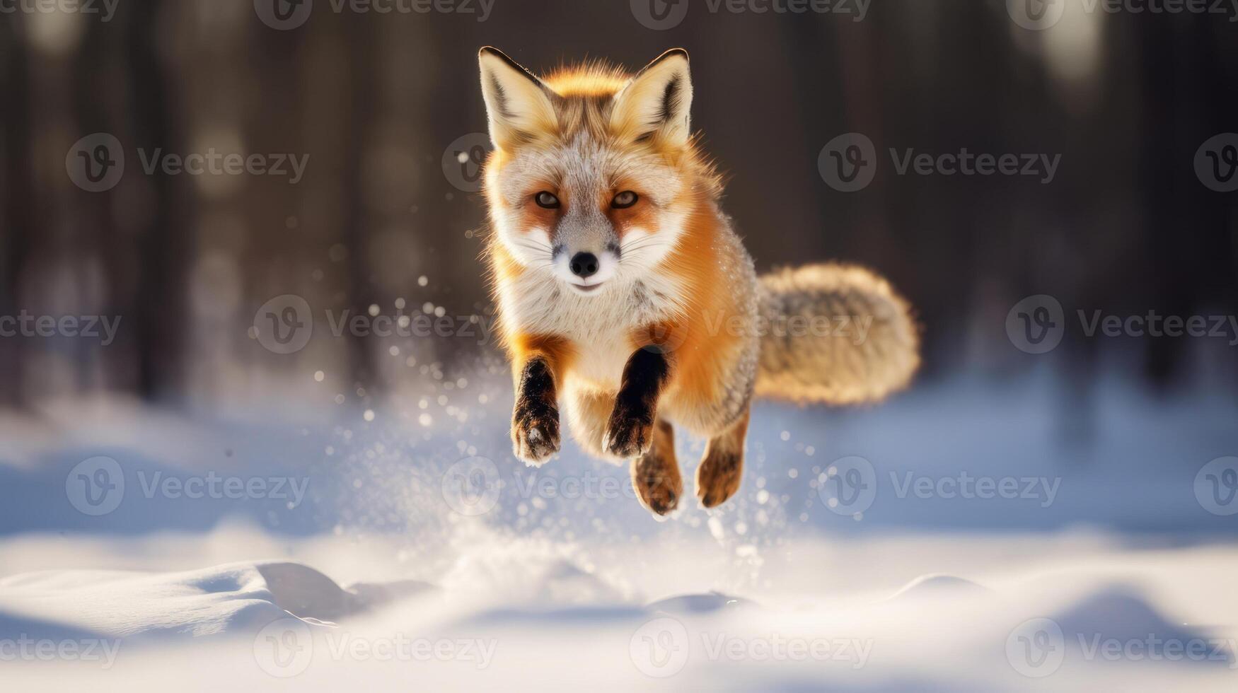AI generated A red fox running through the snow. Generative AI photo