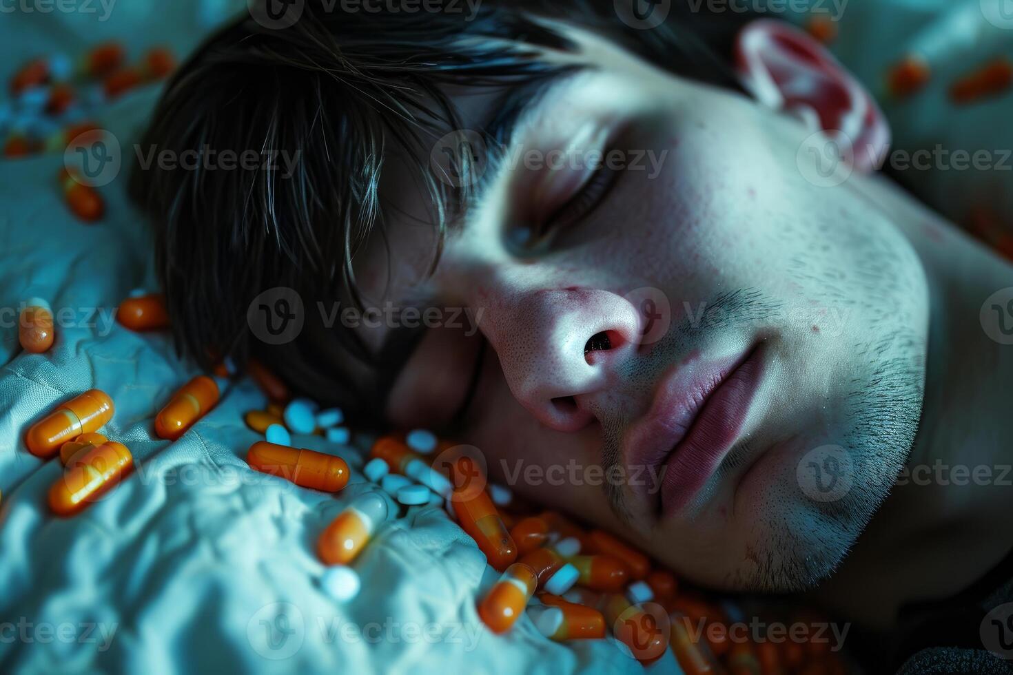 AI generated Destructive Addiction to sleeping pills. Generate ai photo