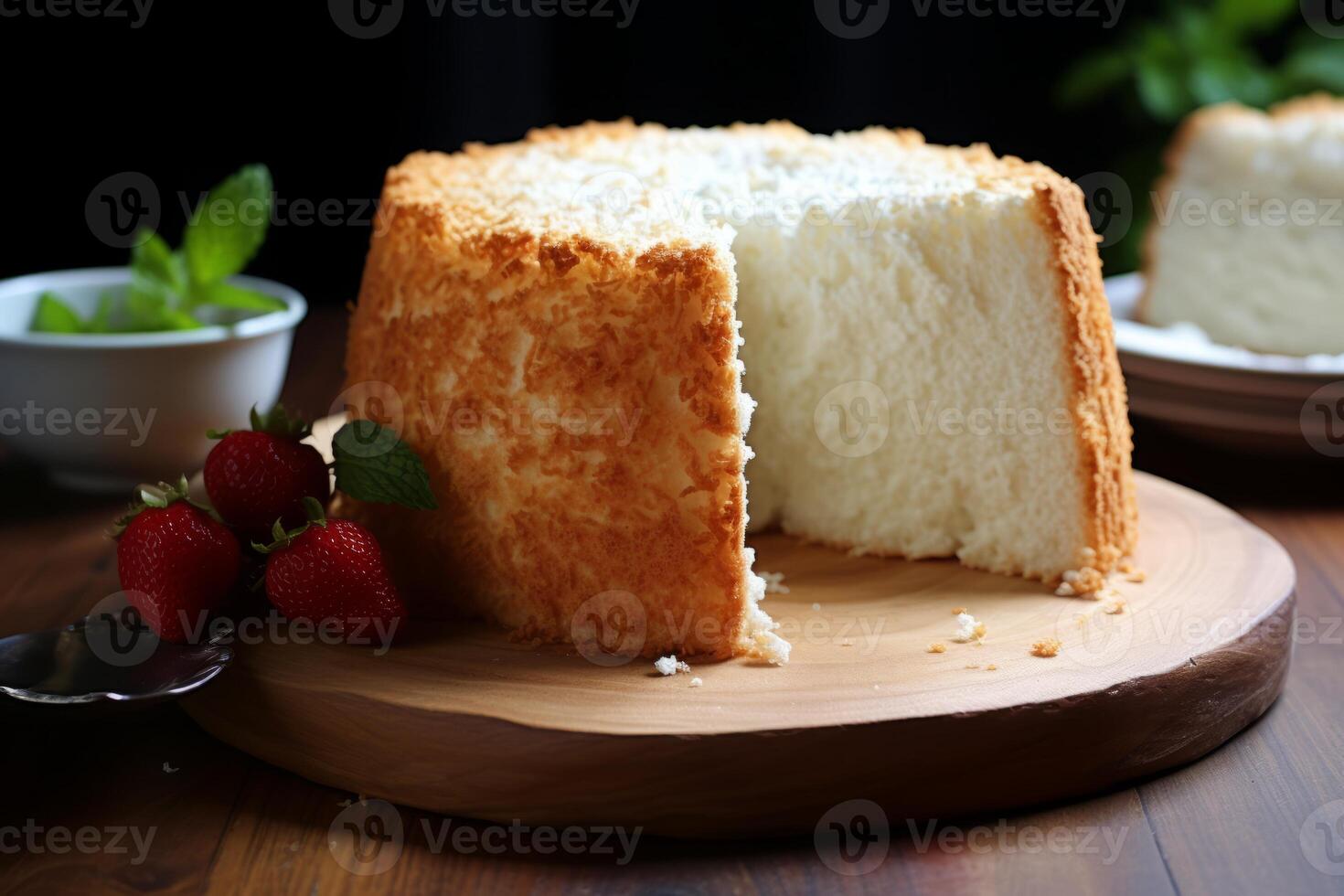 ai generado un mullido ángel comida pastel con un ligero y aireado textura. generativo ai foto