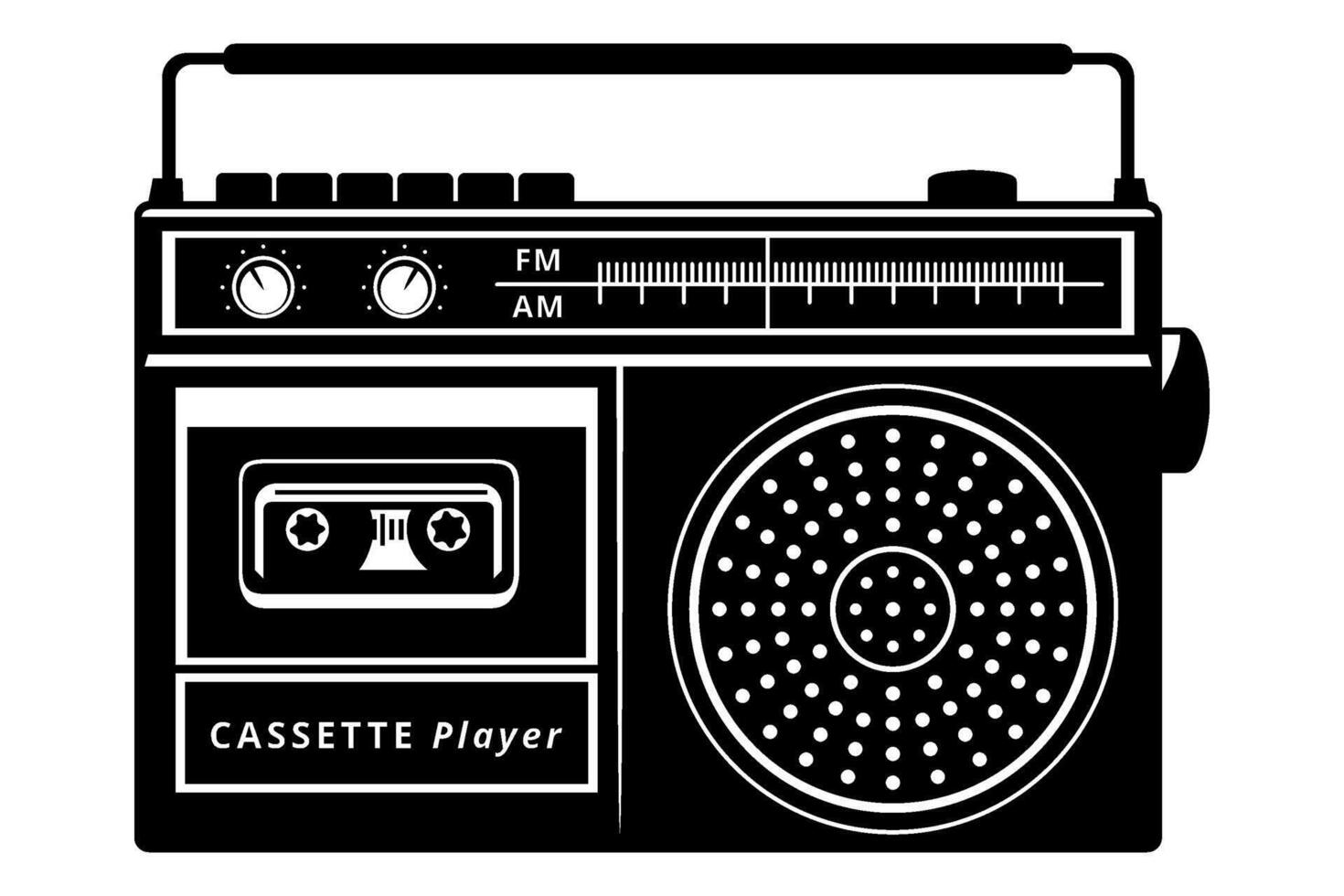 Vintage Audio Cassette Player with Radio Receiver. Vector silhouette isolated on white.