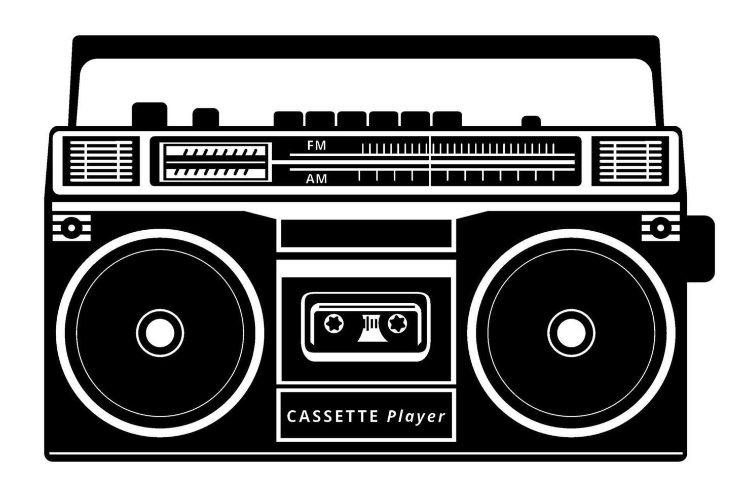 Clásico estéreo audio casete jugador silueta. vector clipart aislado en blanco.