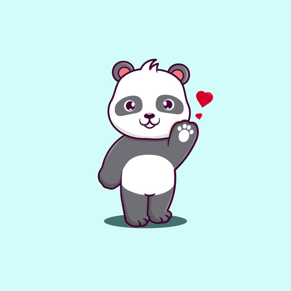Cute panda say hello cartoon illustration vector