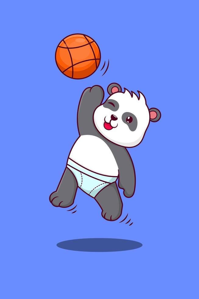 linda panda jugando cesta pelota vector
