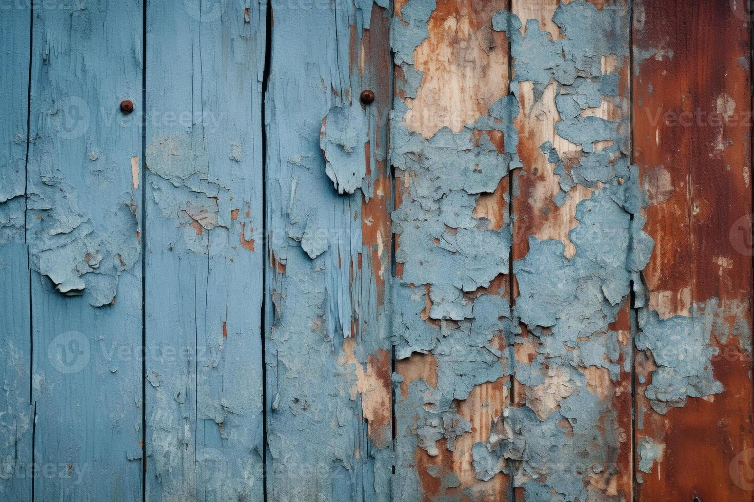 AI generated A close-up of a weathered wooden door with peeling paint. Generative AI photo
