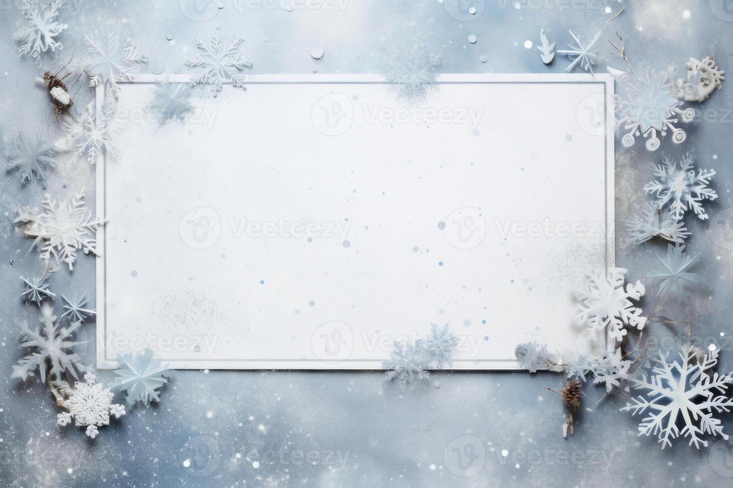 ai generado Bosquejo de un con tema de invierno scrapbooking diseño con copos de nieve, pegatinas, y fotografías. generativo ai foto