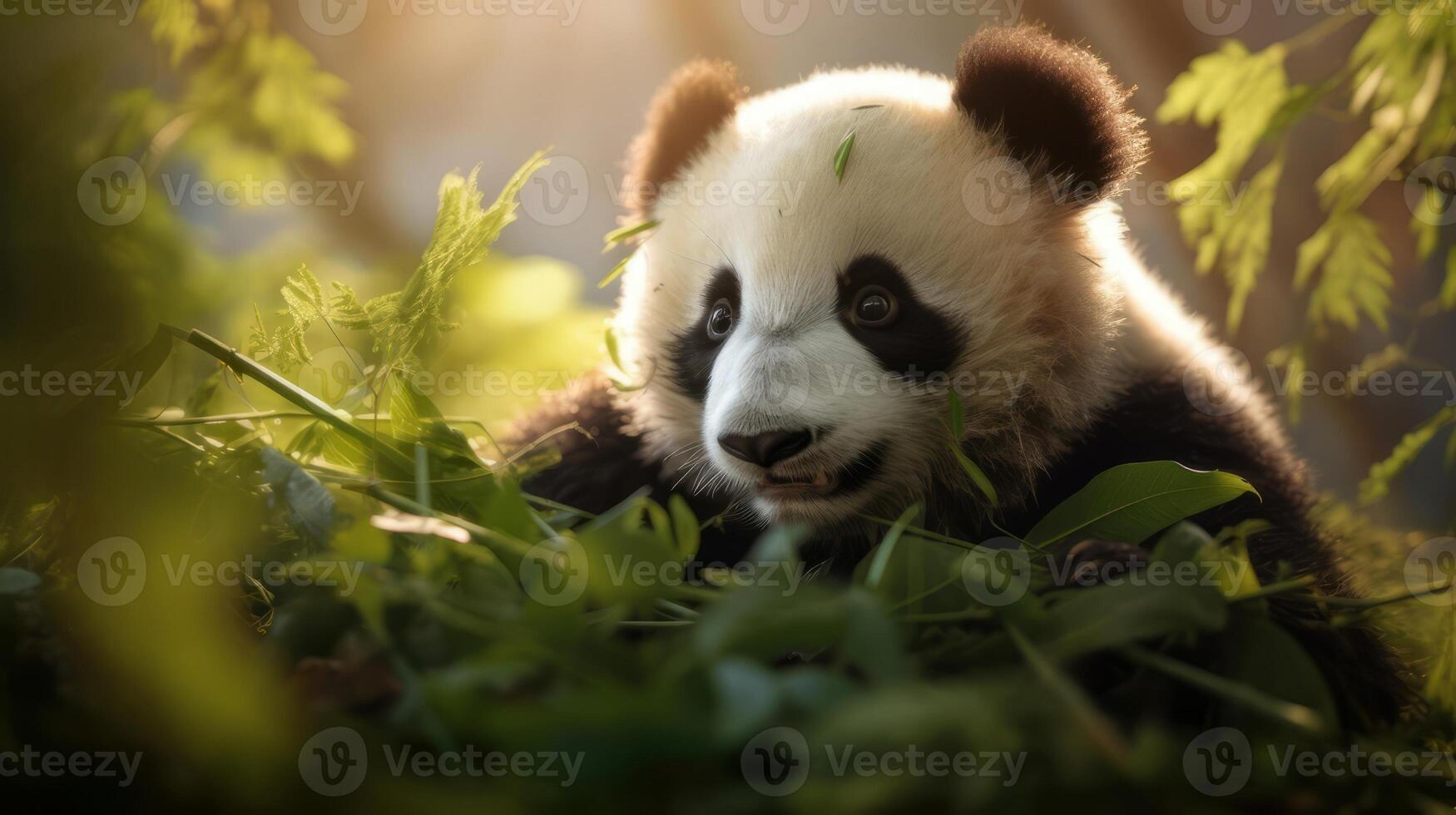 ai generado un panda oso es sentado en el césped. generativo ai foto