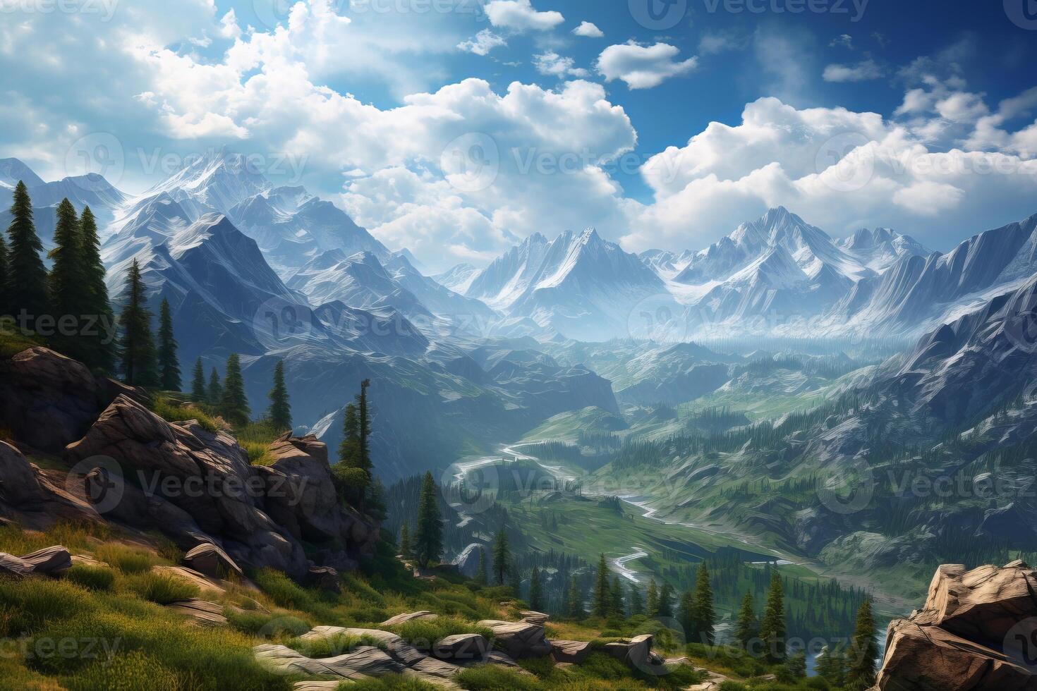 ai generado rocoso montañas y vasto cielo formando un icónico natural escena. generativo ai foto