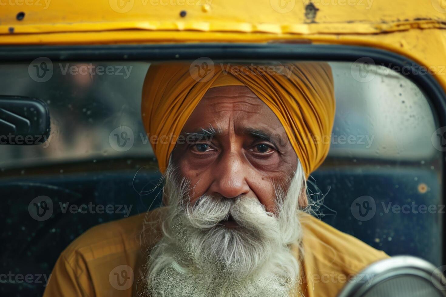 AI generated Hardworking Sikh adult taxi driver. Generate AI photo