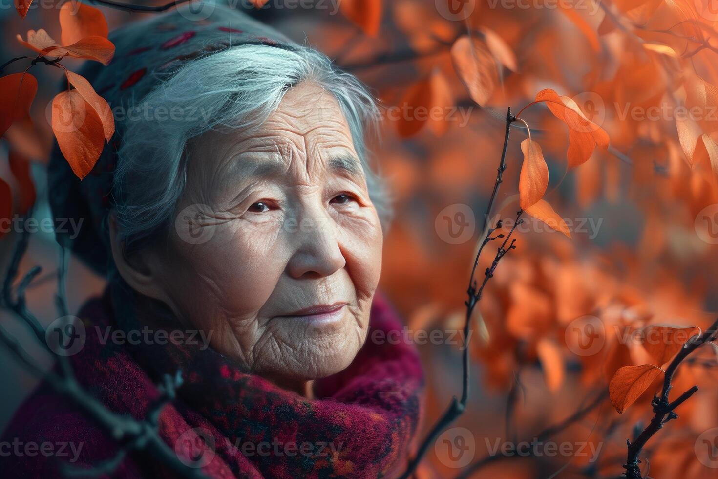 AI generated Mature Age woman on autumn background. Generate ai photo