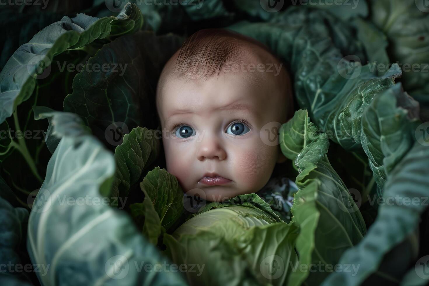 AI generated Unexpected Baby found cabbage. Generate ai photo