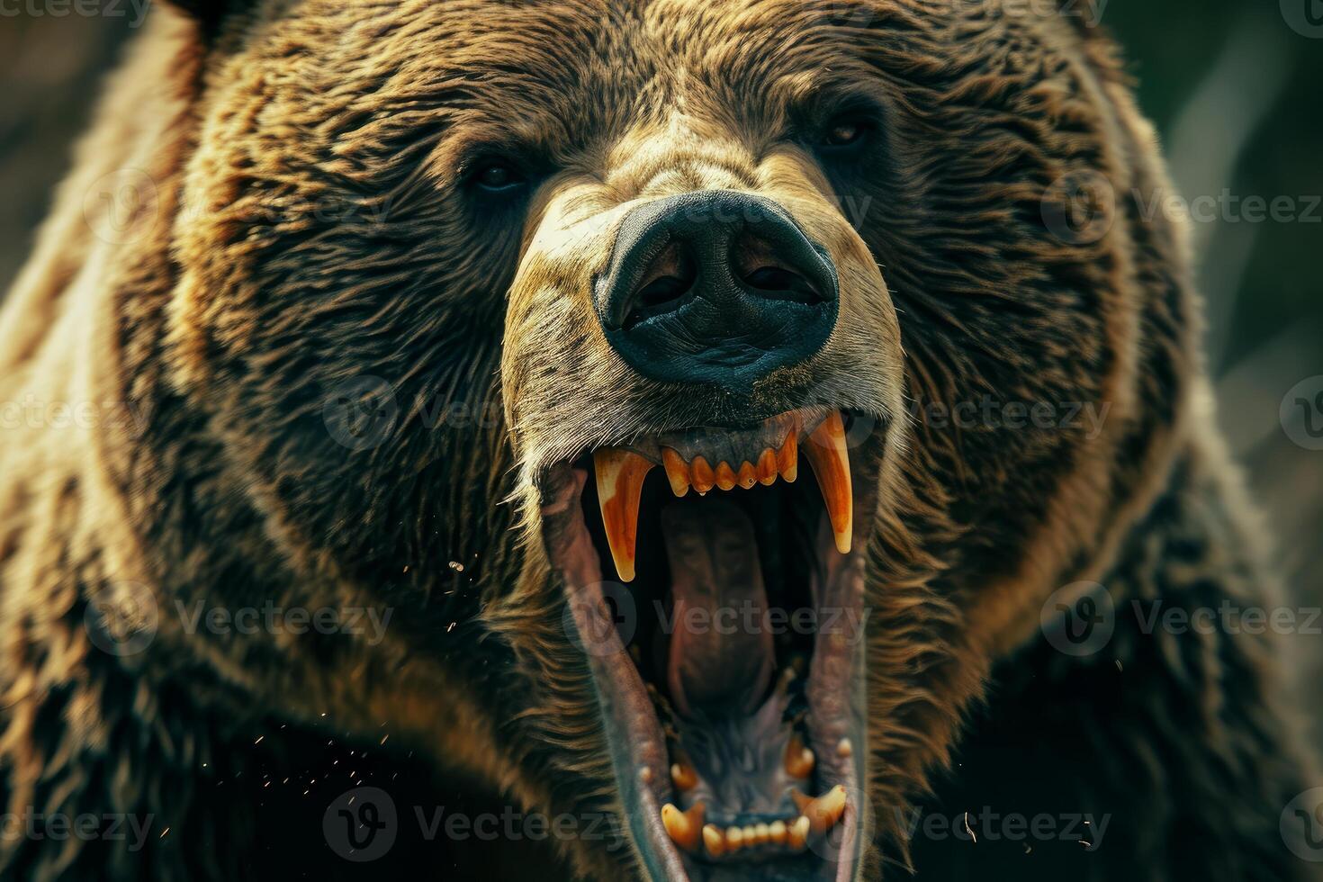 AI generated Fierce Angry grizzly roaring. Generate Ai photo