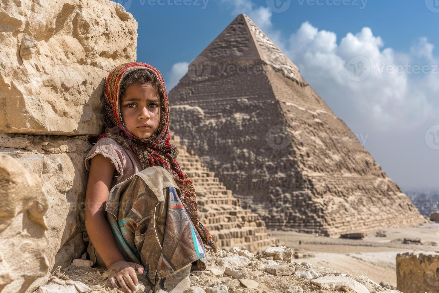 AI generated Mysterious Ancient egyptian pyramid child girl. Generate Ai photo
