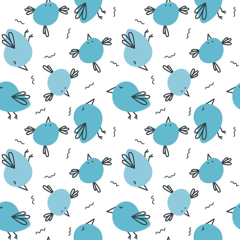 Cute seamless pattern with blue birds. A simple doodle print vector