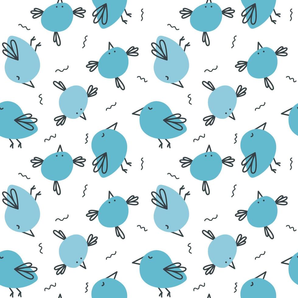 Cute seamless pattern with blue birds. A simple doodle print vector