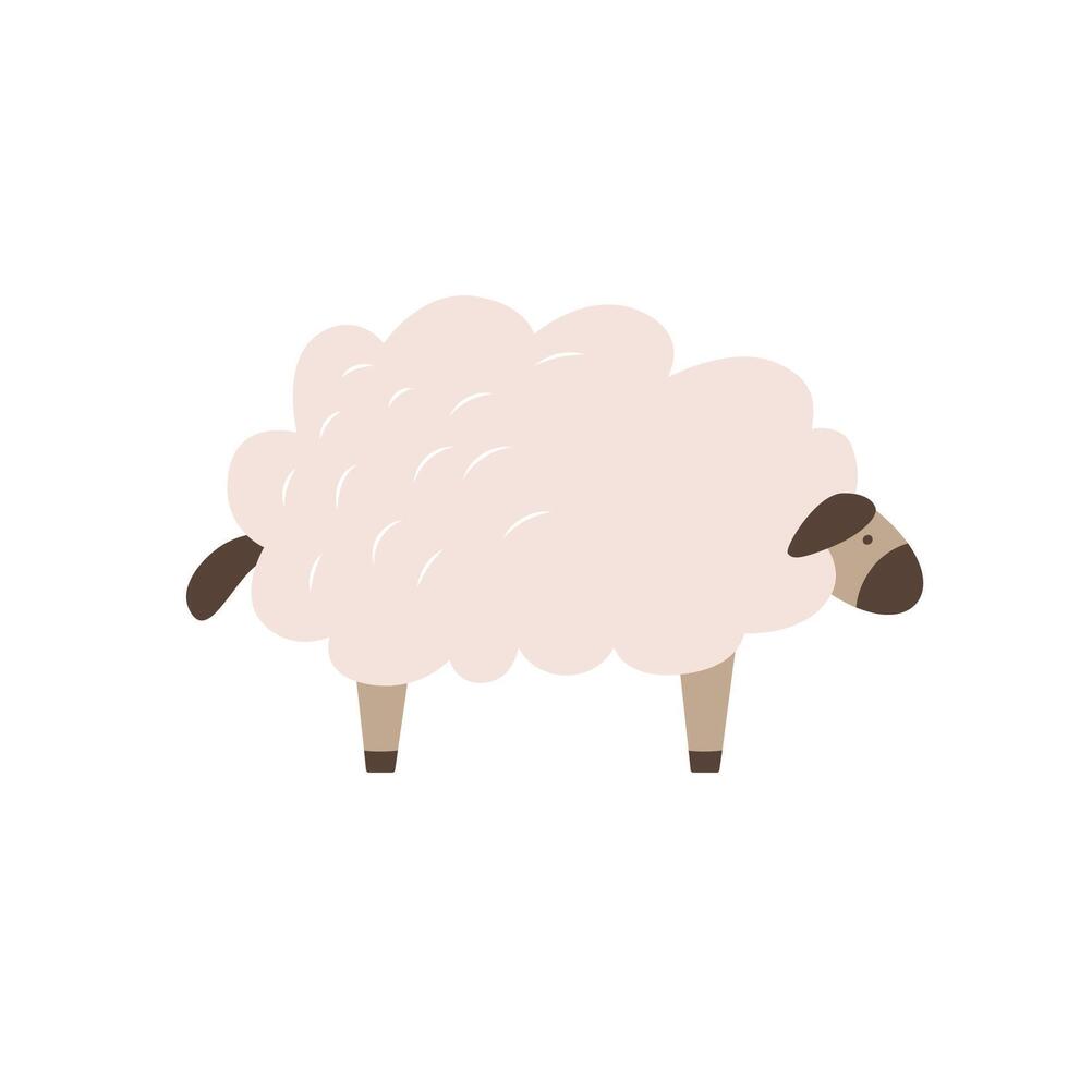 Funny cartoon doodle lamb. Cute farm animal. Wool cattle. Raising sheep on the ranch. vector