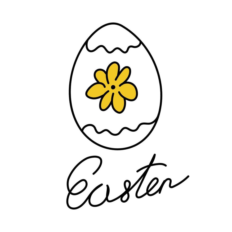 Cute Easter egg with flower. Sloppy festive lettering vector