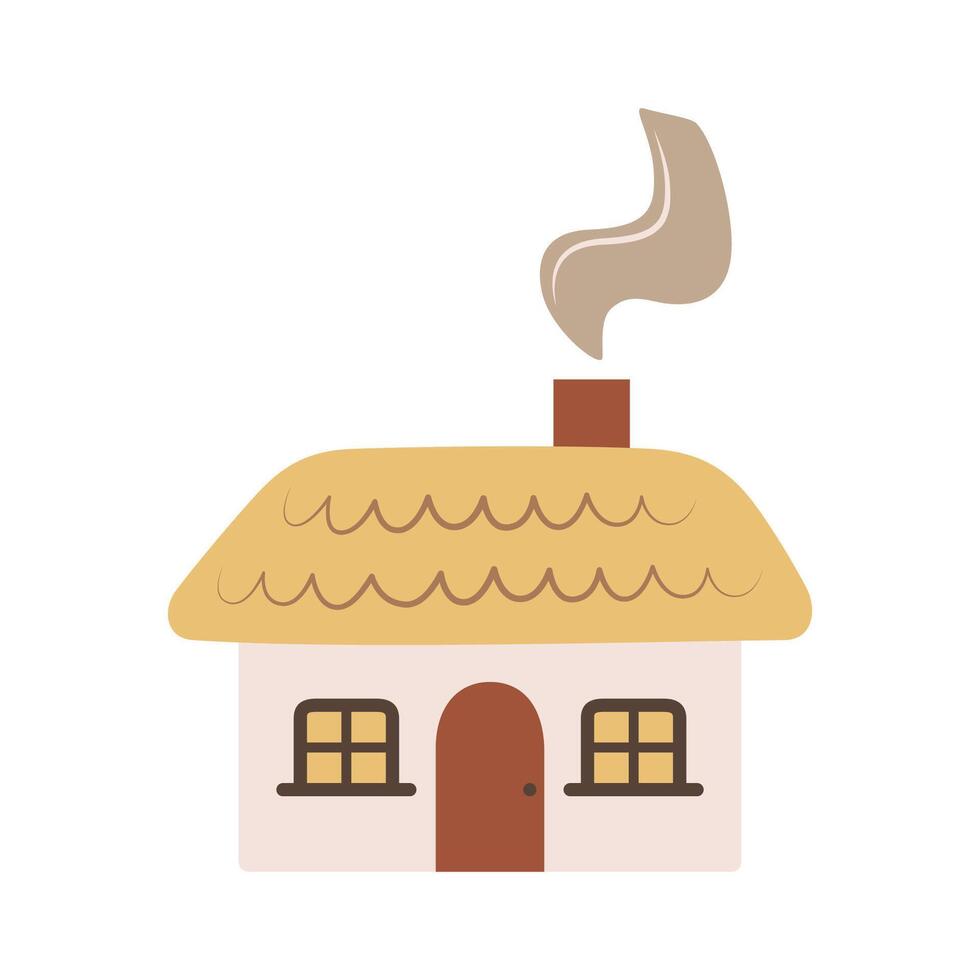 Cute cartoon village hut. Little doodle house. Rural life item. vector