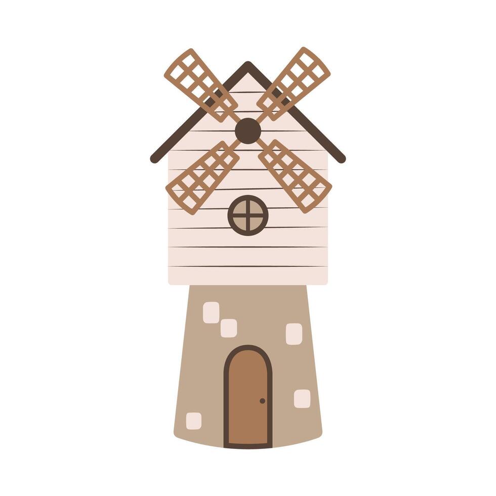Cute cartoon mill. Simple flat icon in the Scandinavian style. Traditional building on a farm or ranch. vector
