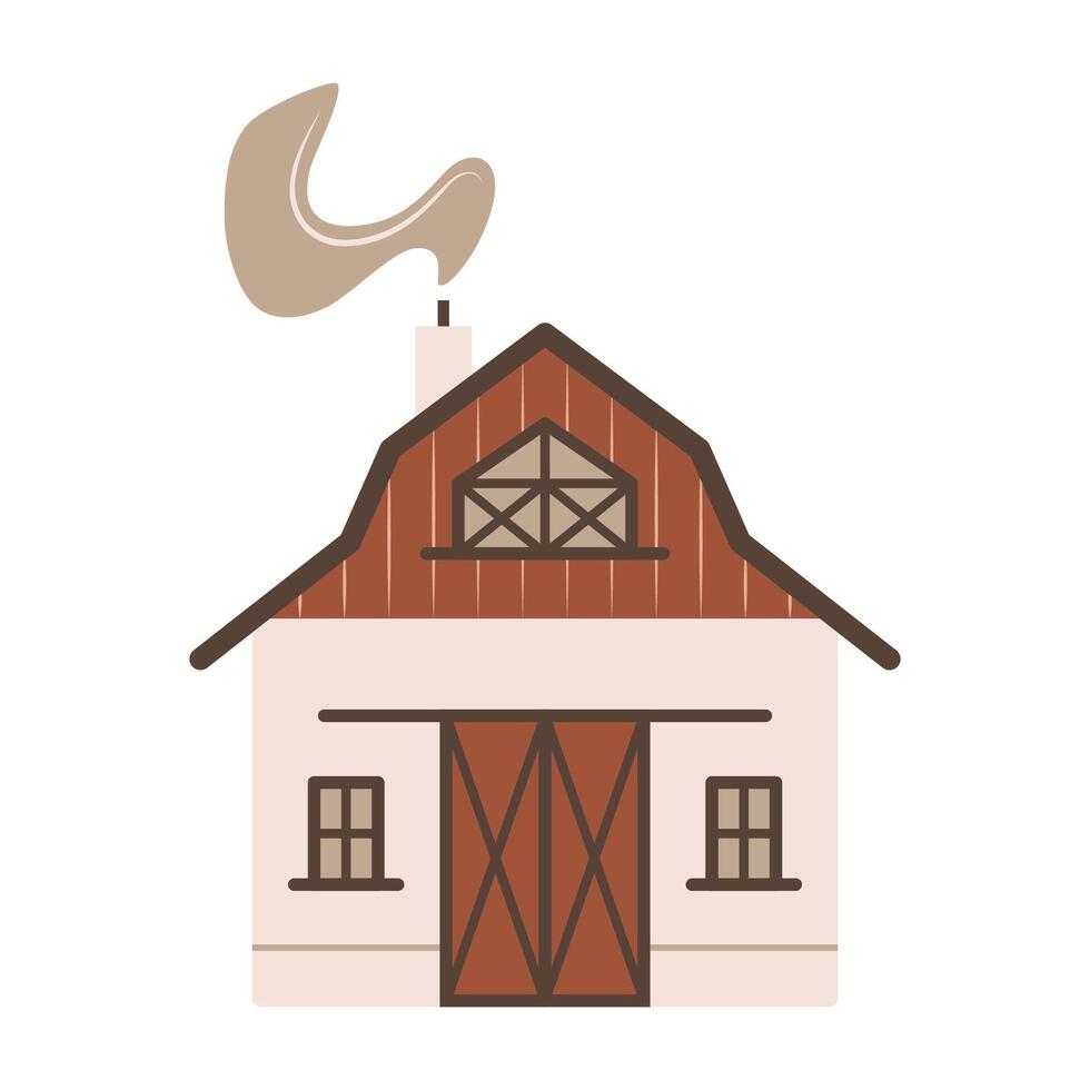 Large barn for horses. Traditional farm building for keeping animals, harvesting and storing hay. vector