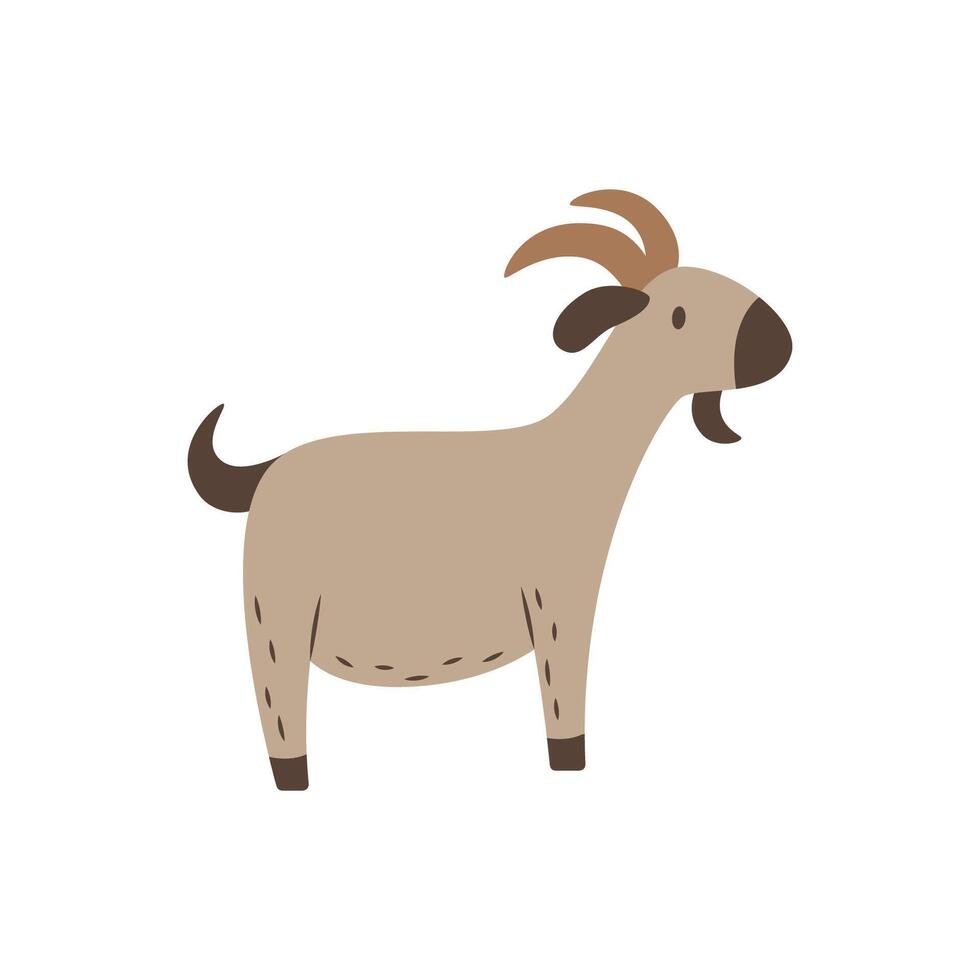 Cute cartoon goat in doodle style. Farm or ranch dairy animal. vector