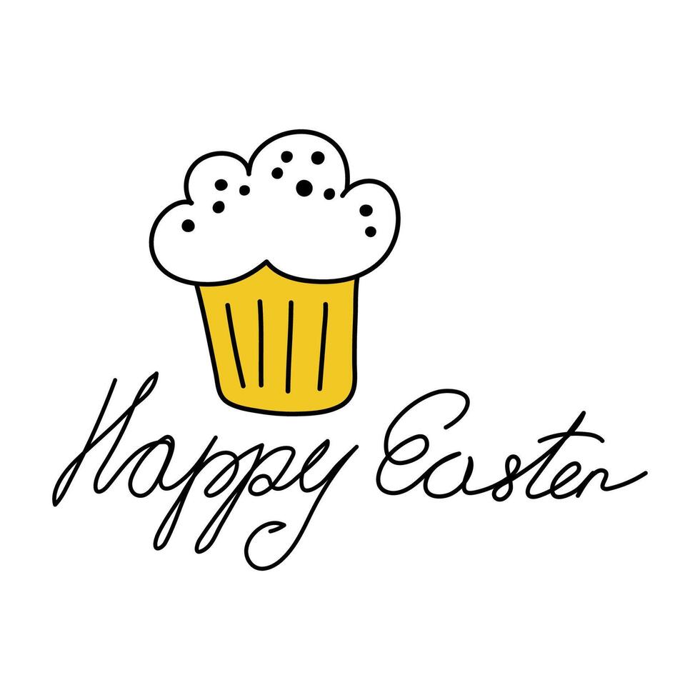 Pascua de Resurrección pastel y letras contento Pascua de Resurrección. un sencillo primavera garabatear icono con un frase vector