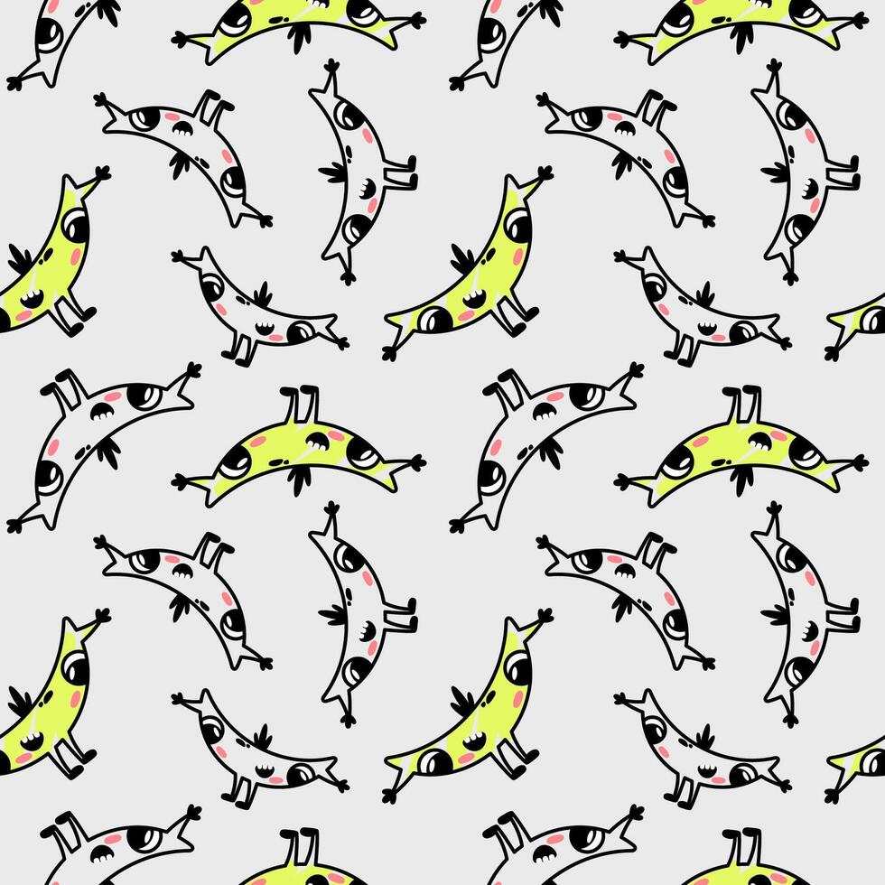 Cool seamless pattern with cartoon banana monsters. Print for children's clothes, baby textiles, notebook covers, boy's room wallpaper, kids bedding, wrapping paper. vector