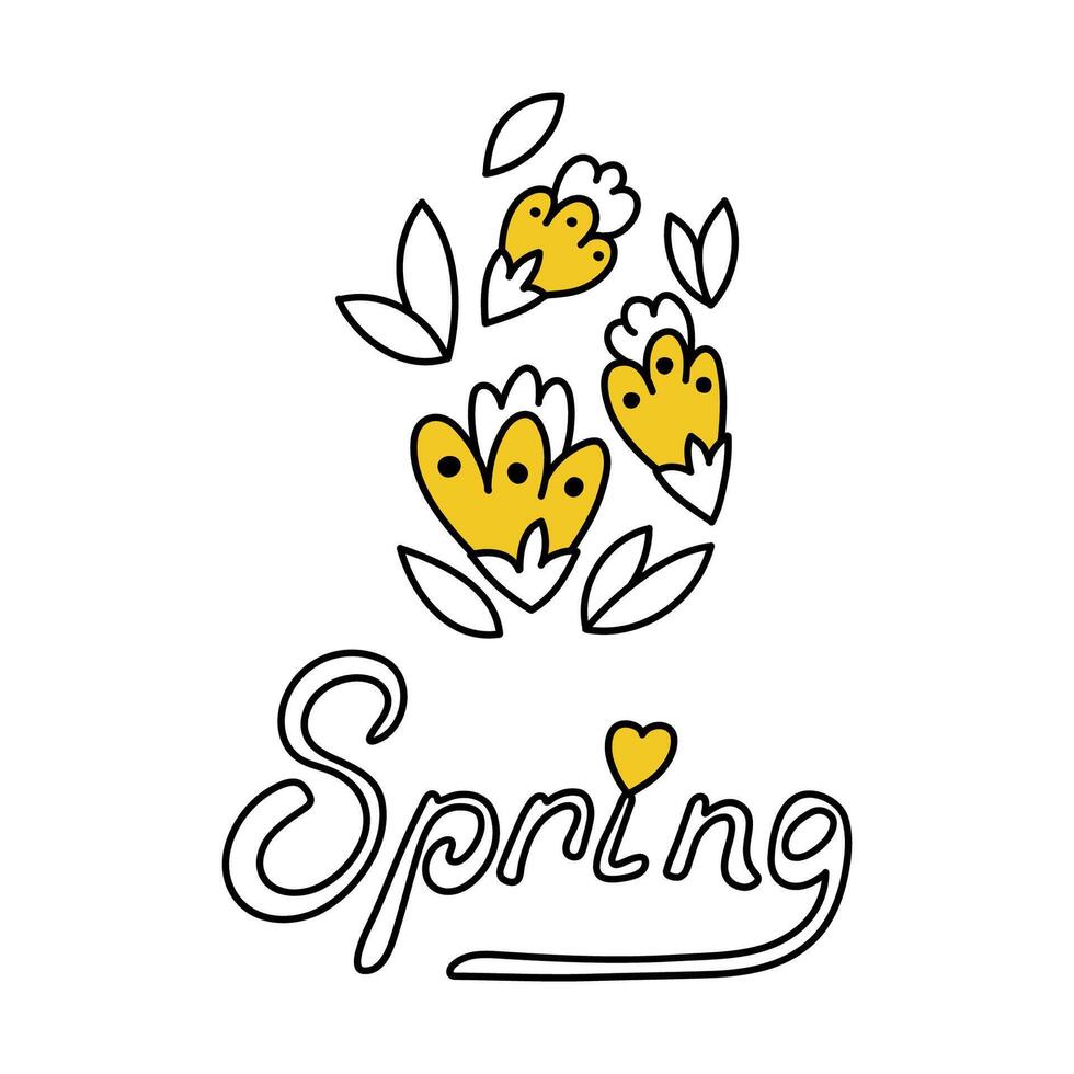 Flowers and Lettering Spring. Cute spring icon in doodle style vector