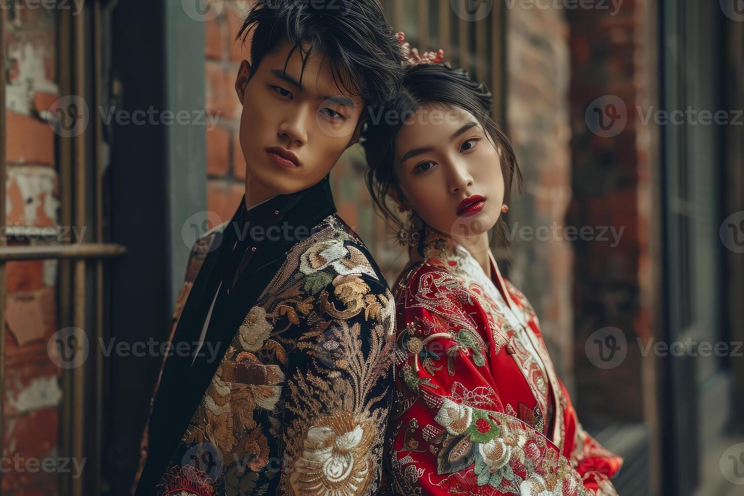 AI generated Stylish Asian fashion couple clothes. Generate Ai photo