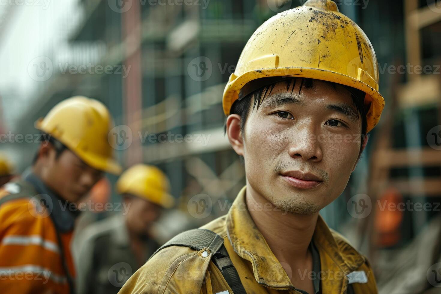 AI generated Industrious Asian worker factory. Generate Ai photo