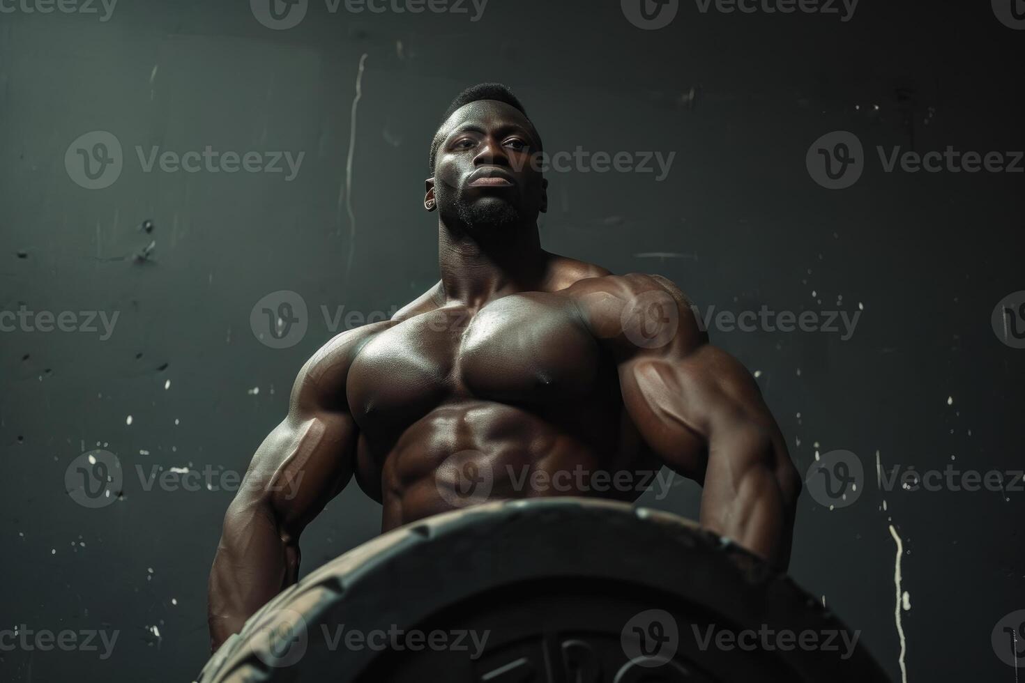 AI generated Strong Afro athlete pushups muscular. Generate Ai photo
