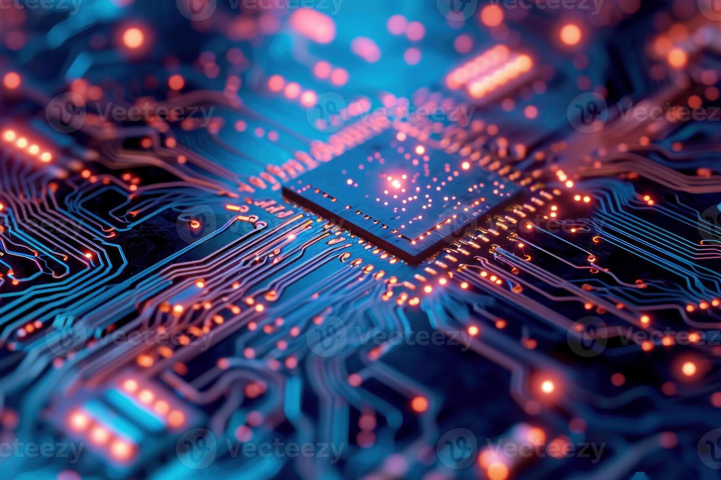 AI generated Innovative Abstract microchip neon. Generate AI photo