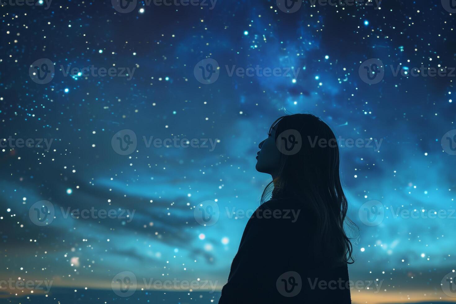 AI generated Tranquil Astronomer starry sky night woman. Generate Ai photo