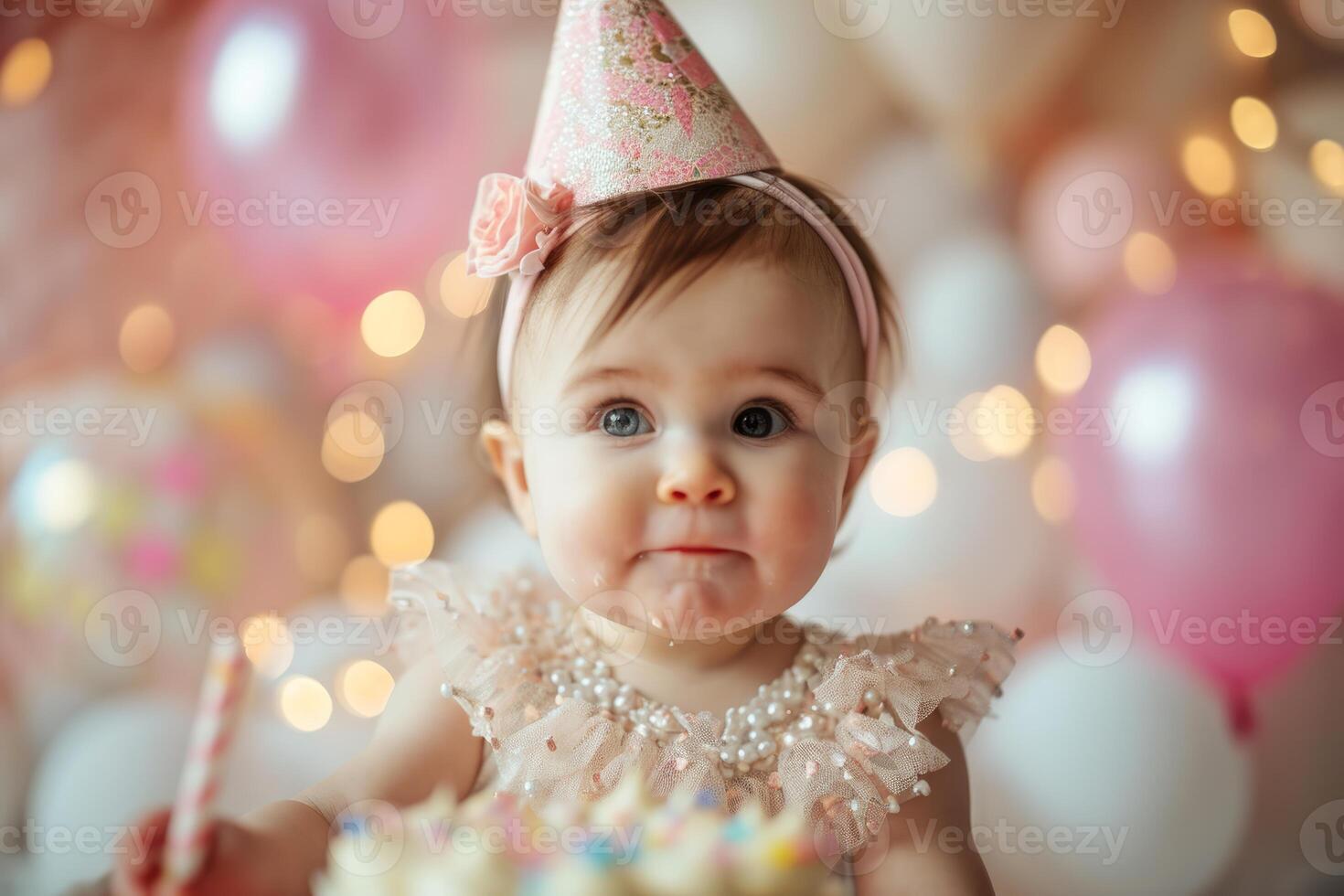 AI generated Adorable Baby girl birthday. Generate Ai photo