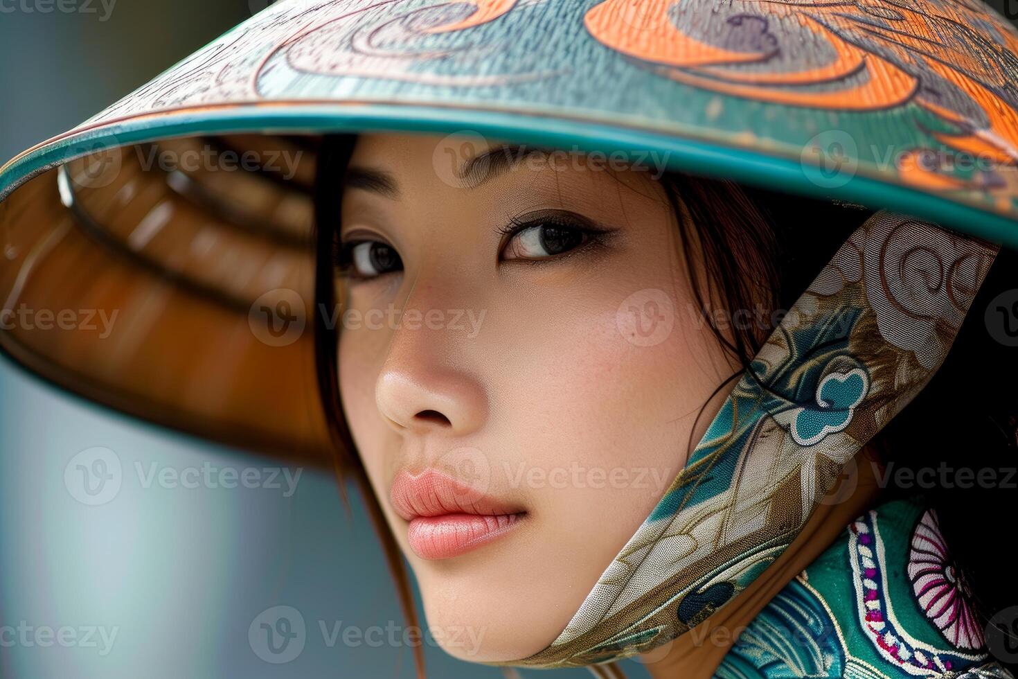 AI generated Asian woman helmet. Generate Ai photo