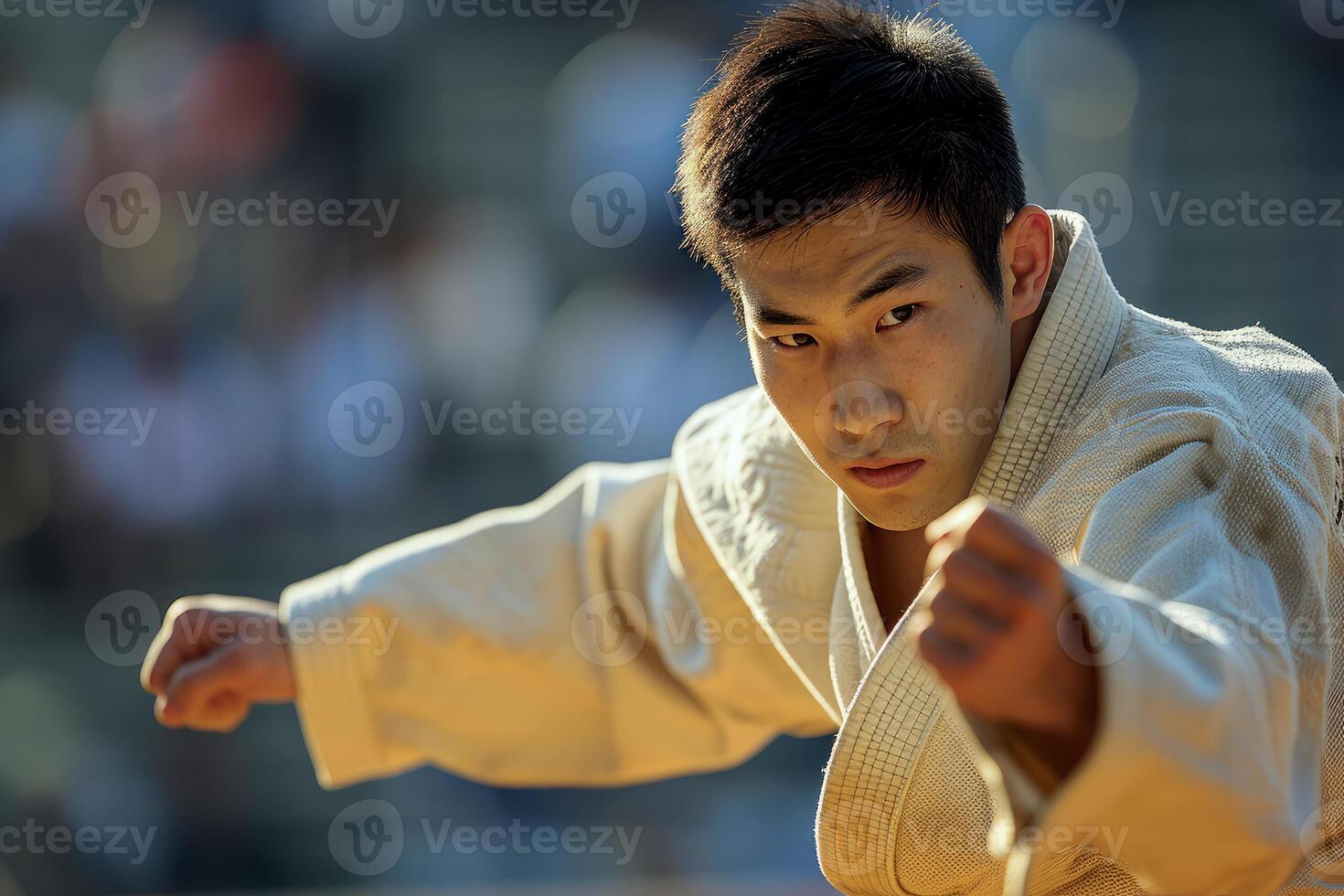 ai generado asiático hombre judo cinturón. generar ai foto