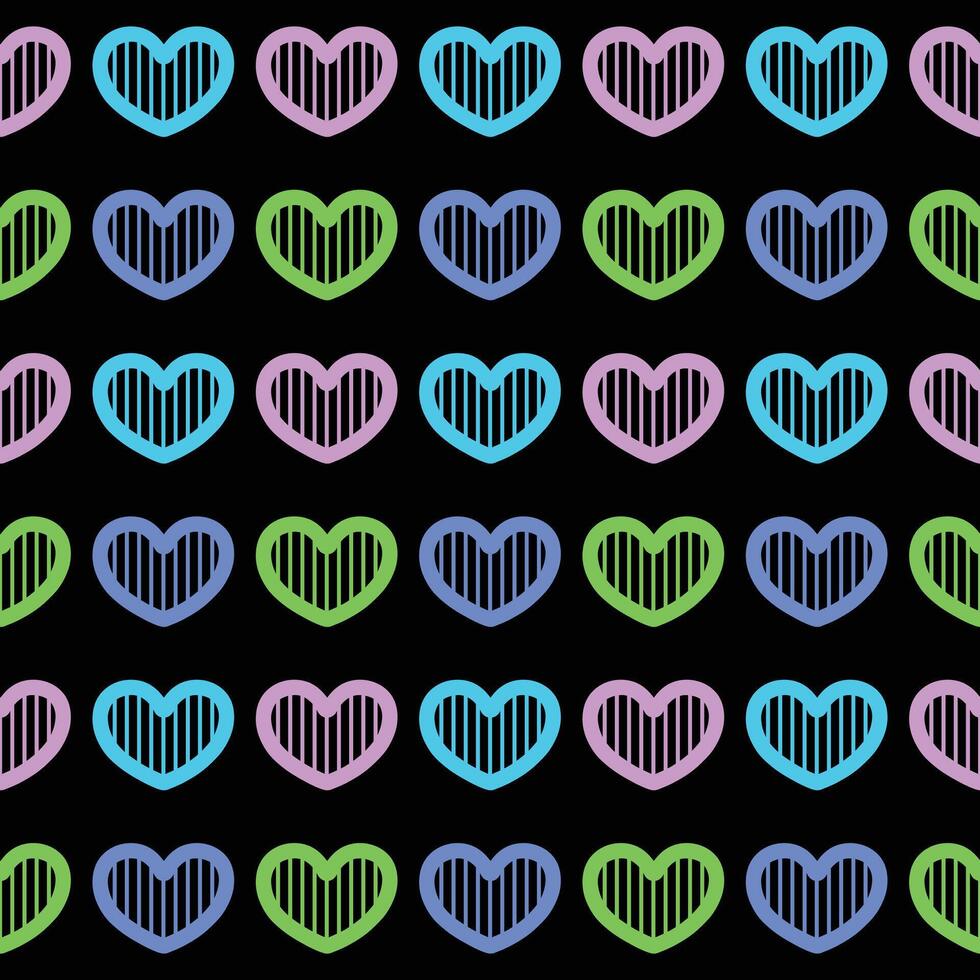 Rainbow heart seamless pattern on black background vector