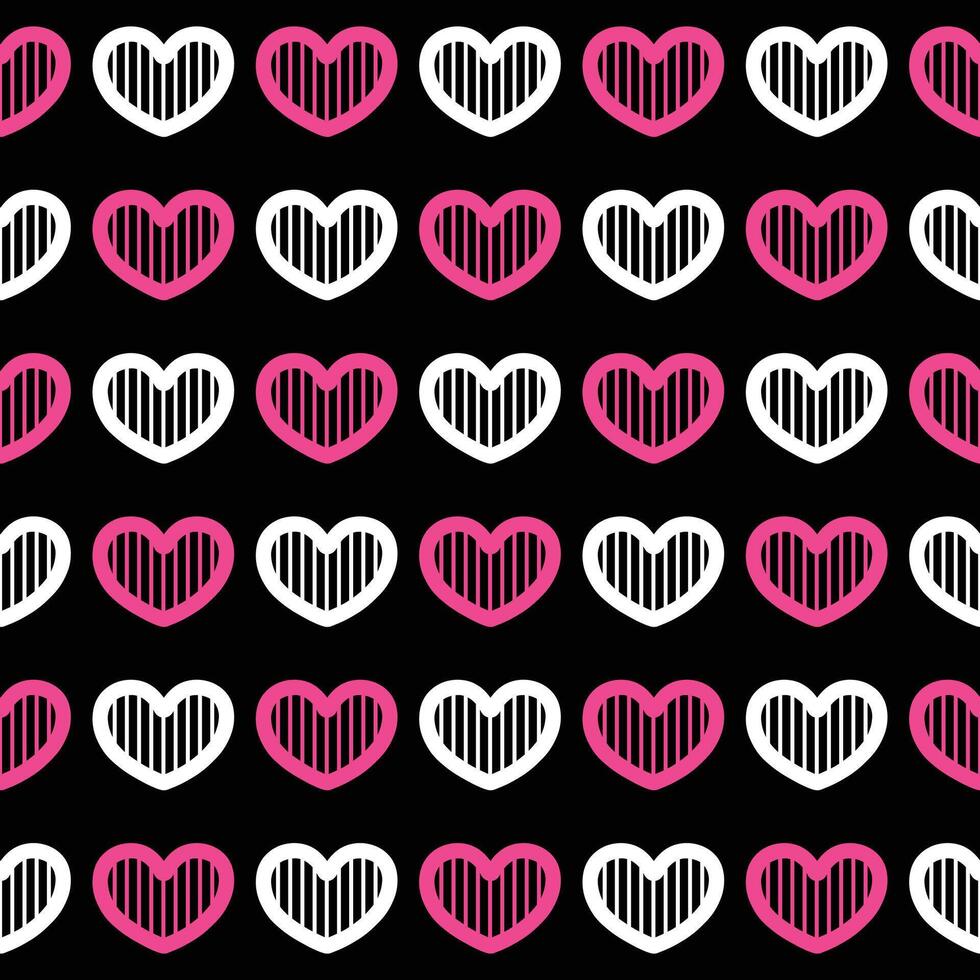 Pink and white heart seamless pattern on black background vector