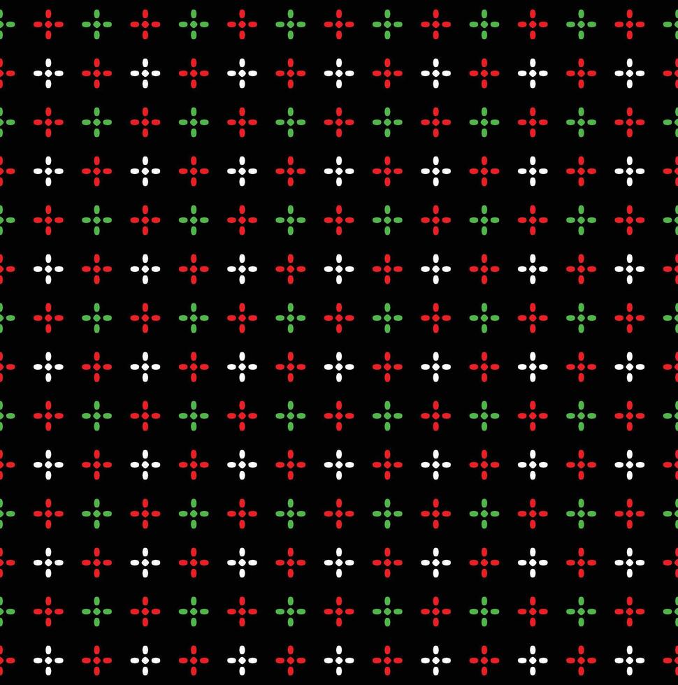 Seamless Geometric Shining Star Pattern, Shiny Star Red Green And White On Black Background, Christmas Theme vector