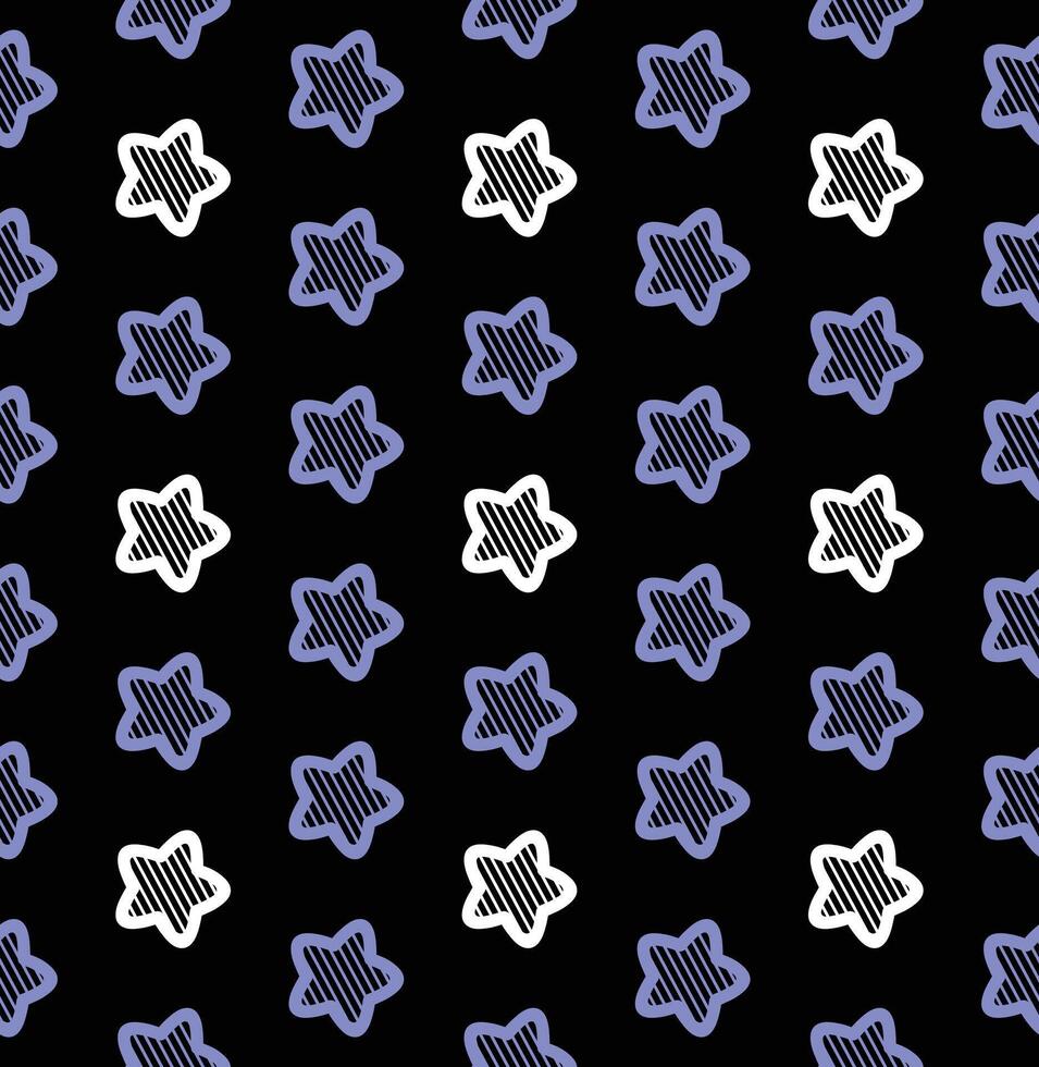 Purple and white stars seamless pattern on black background vector