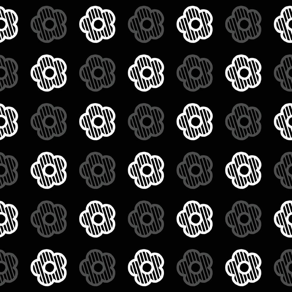 Daisy flower seamless pattern. White and black flower on black background. Flat illustration images vector