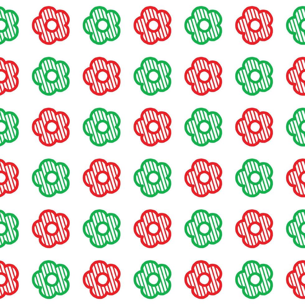 Daisy flower seamless pattern. Red and green flower on white background. Flat illustration images vector