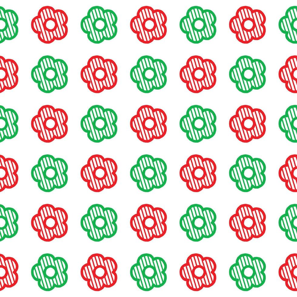 Daisy flower seamless pattern. Red and green flower on white background. Flat illustration images vector