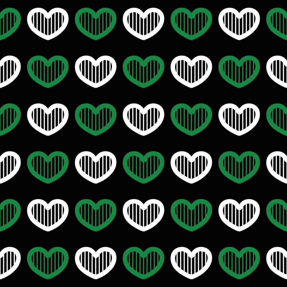 verde y blanco corazón sin costura modelo en negro antecedentes vector